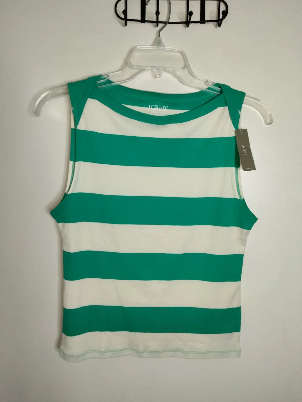 J. Crew (Sz L) Green & Cream Striped Cotton Sleeveless Perfect Fit Top (NEW-NWT)